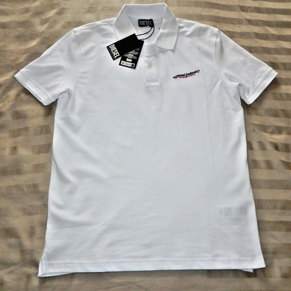 NWT Men Premium DIESEL T-SMITH-IND Cotton Pique Polo Shirt WHITE Size Large - Picture 1 of 6